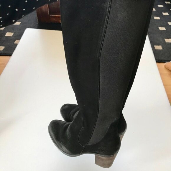 BUENO Black Nubuck Suede Knee-High Stacked Heel Almond Toe Slip-on Elastic EU 39 - Picture 9 of 16